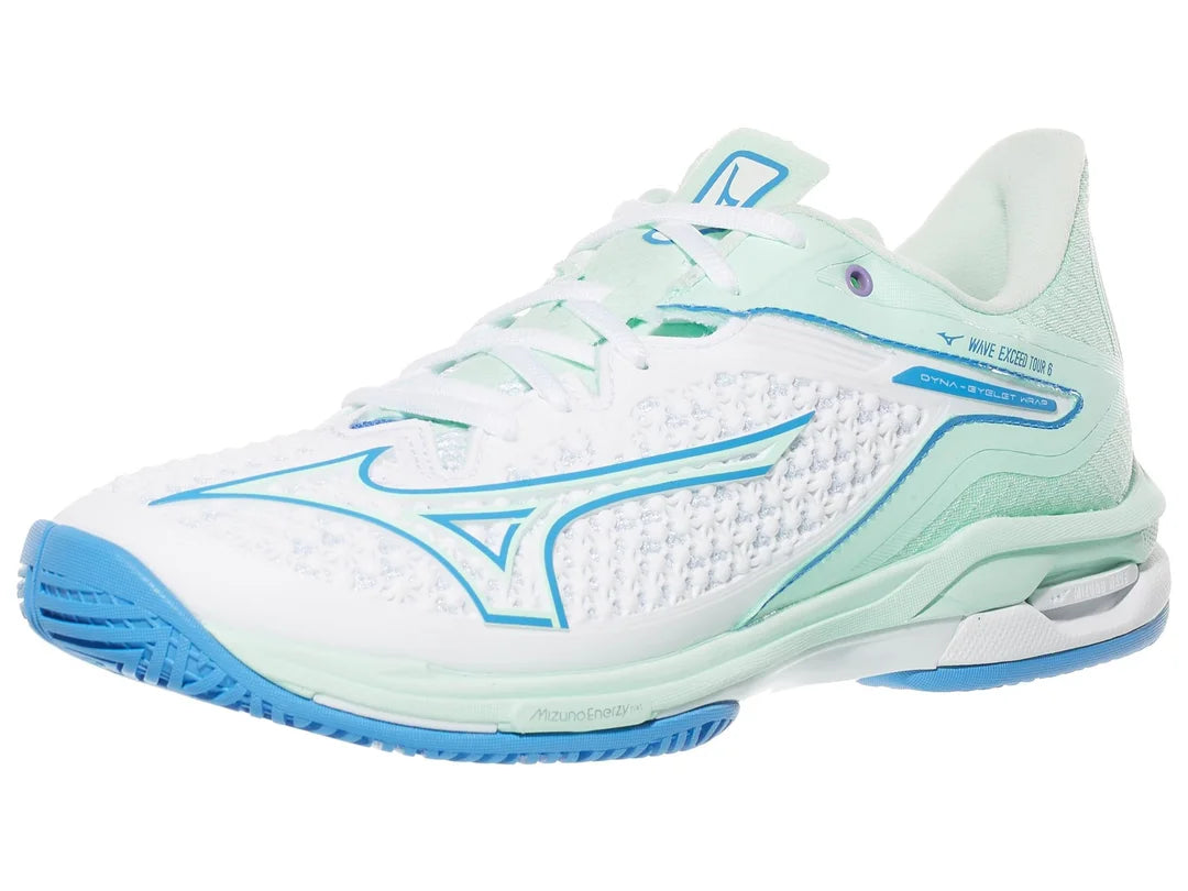 Mizuno Women's Wave Exceed Tour 6 AC Tennis Shoes White and Blue