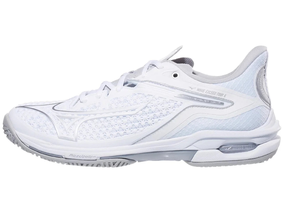 Mizuno Women's Wave Exceed Tour 6 AC Tennis Shoes White and Silver